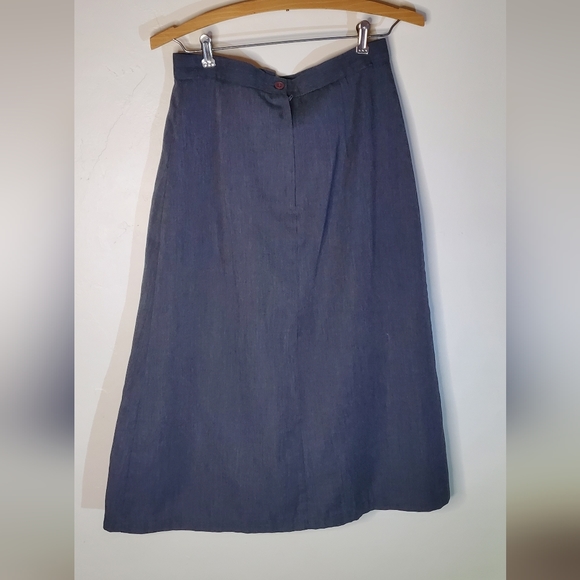 Dark Slate Gray Unique Flat Pleated Front Midi Wool Blend Skirt - Picture 4 of 9